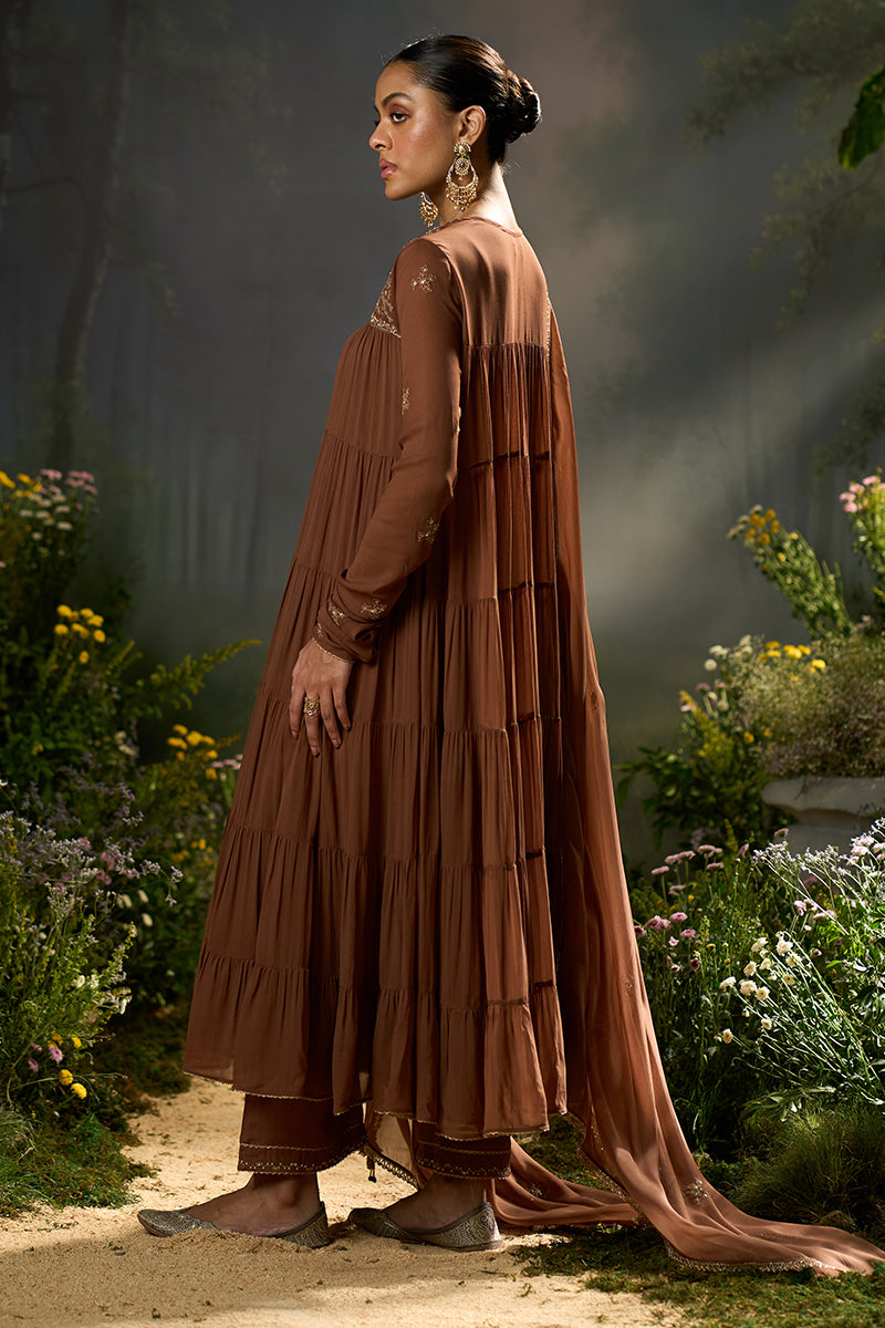 Dhiyona GF carob brown georgette festive kurta set
