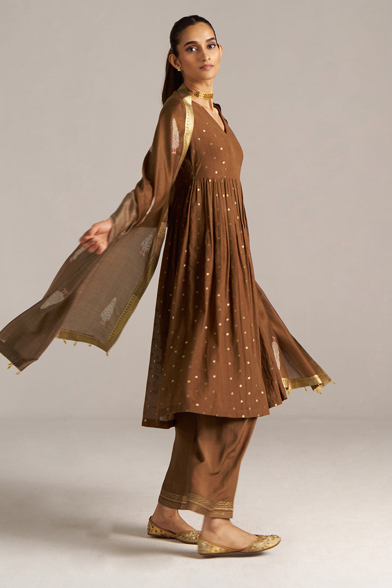 Dhiyona GF Women's Toffee Zari Woven Festive Kurta Set