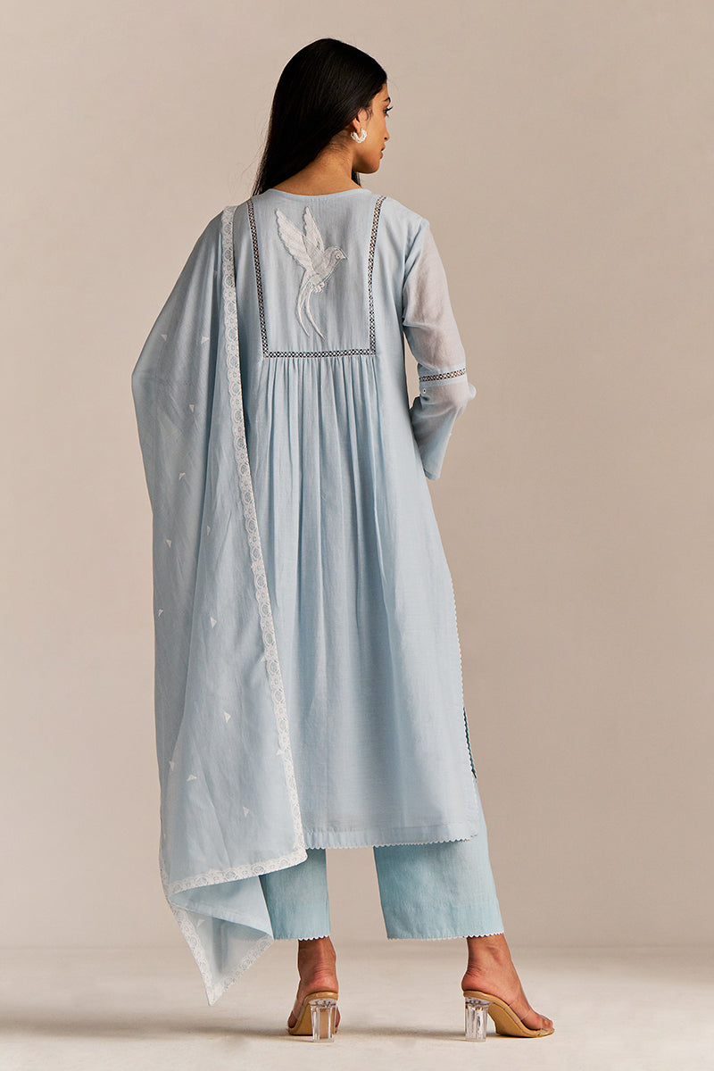 Dhiyona GF Women's Powder Blue Mul-Mul Embroidered Kurta Set