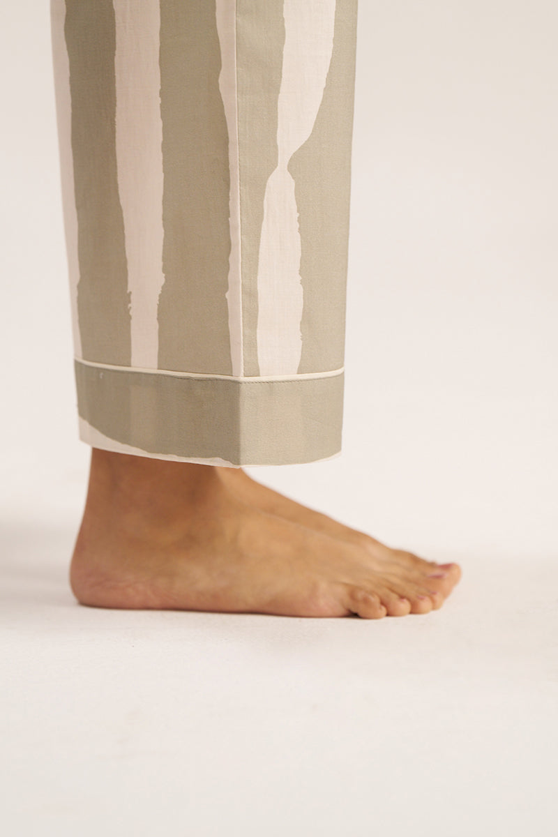 Women's Moss Grey and Ivory Bold Striped Pure Cotton Nightwear