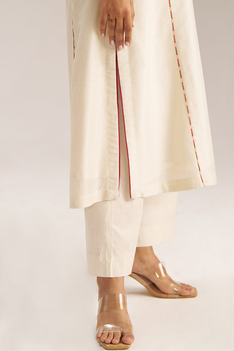 Women's Ivory and Maroon Chanderi Banjara Embroidery Co-ord Set