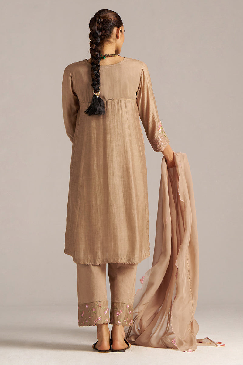 Dhiyona GF Women's Praline Brown Bemberg Silk Festive Kurta Set