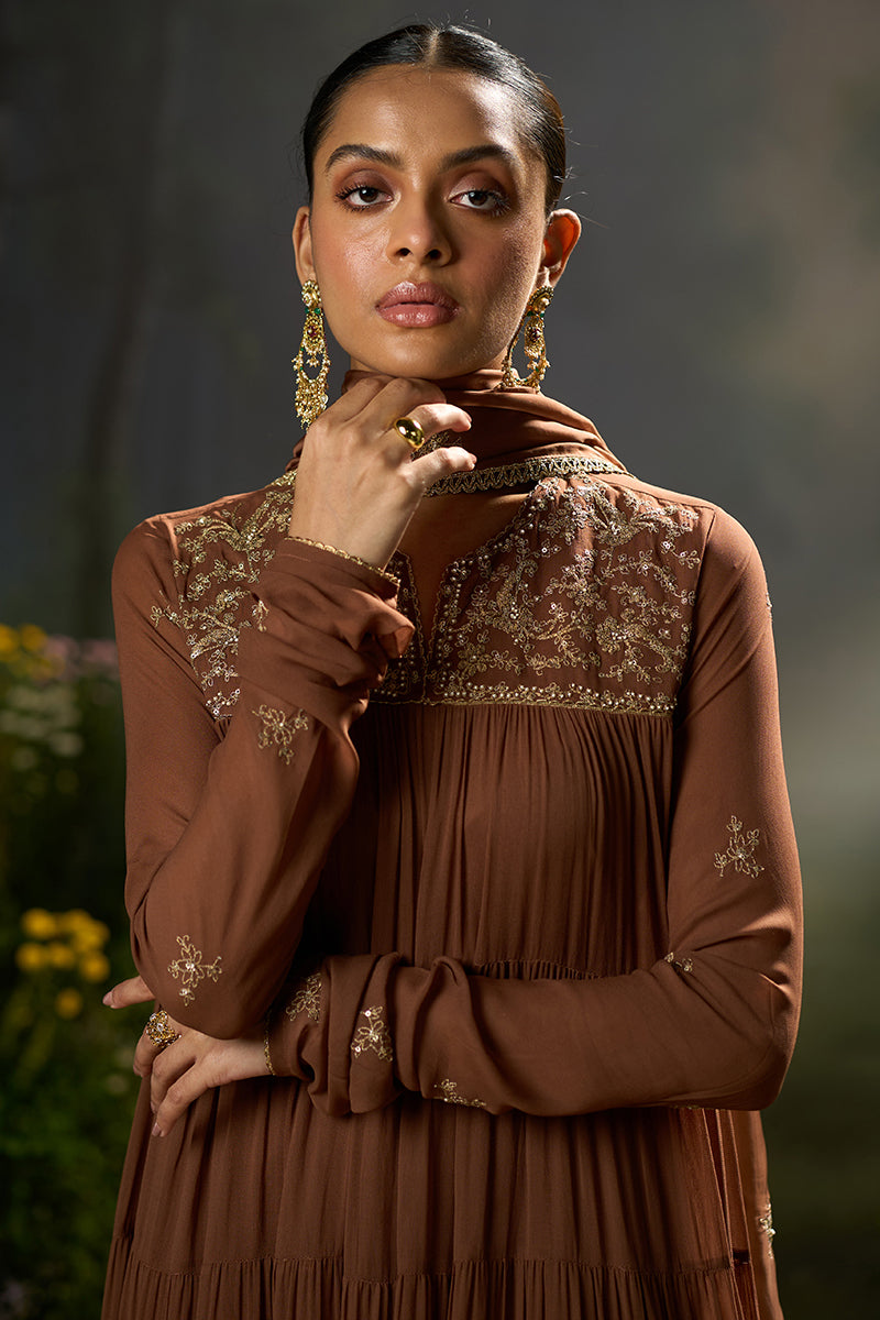 Dhiyona GF carob brown georgette festive kurta set