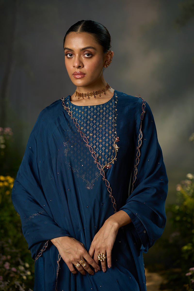 Dhiyona GF moonlit ocean raw silk festive kurta set