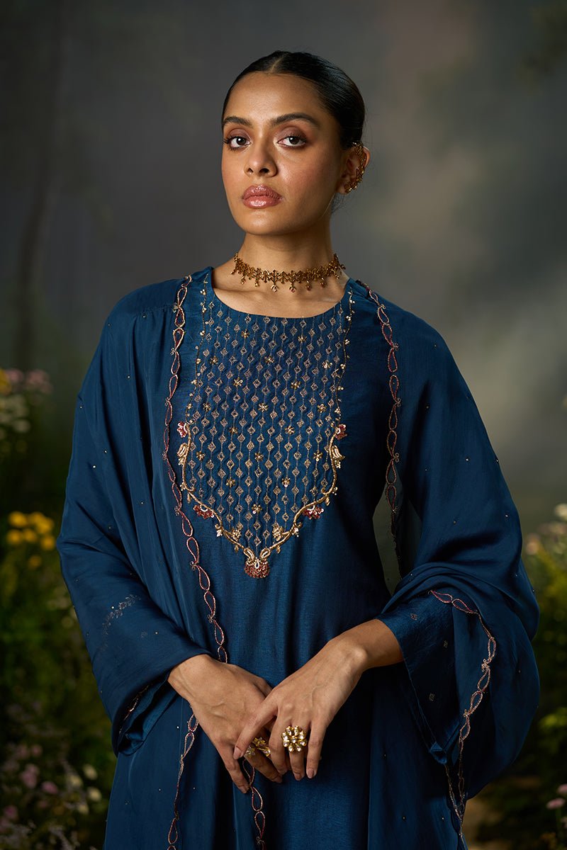 Dhiyona GF moonlit ocean raw silk festive kurta set