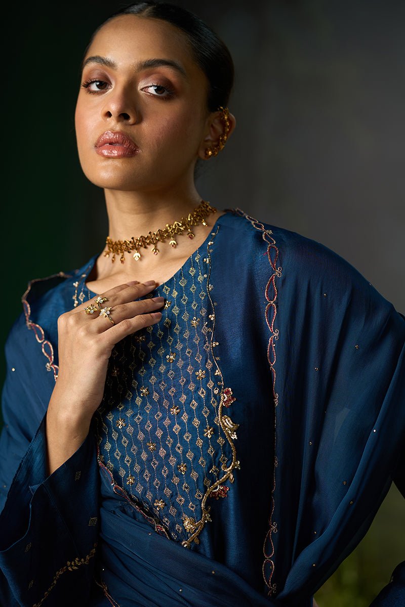 Dhiyona GF moonlit ocean raw silk festive kurta set