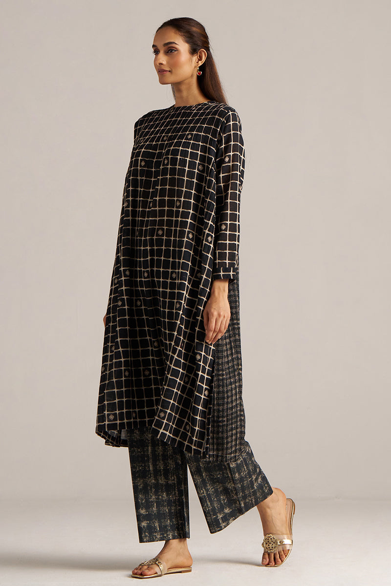Dhiyona GF Women's Black Check Print Linen Co-ord Set