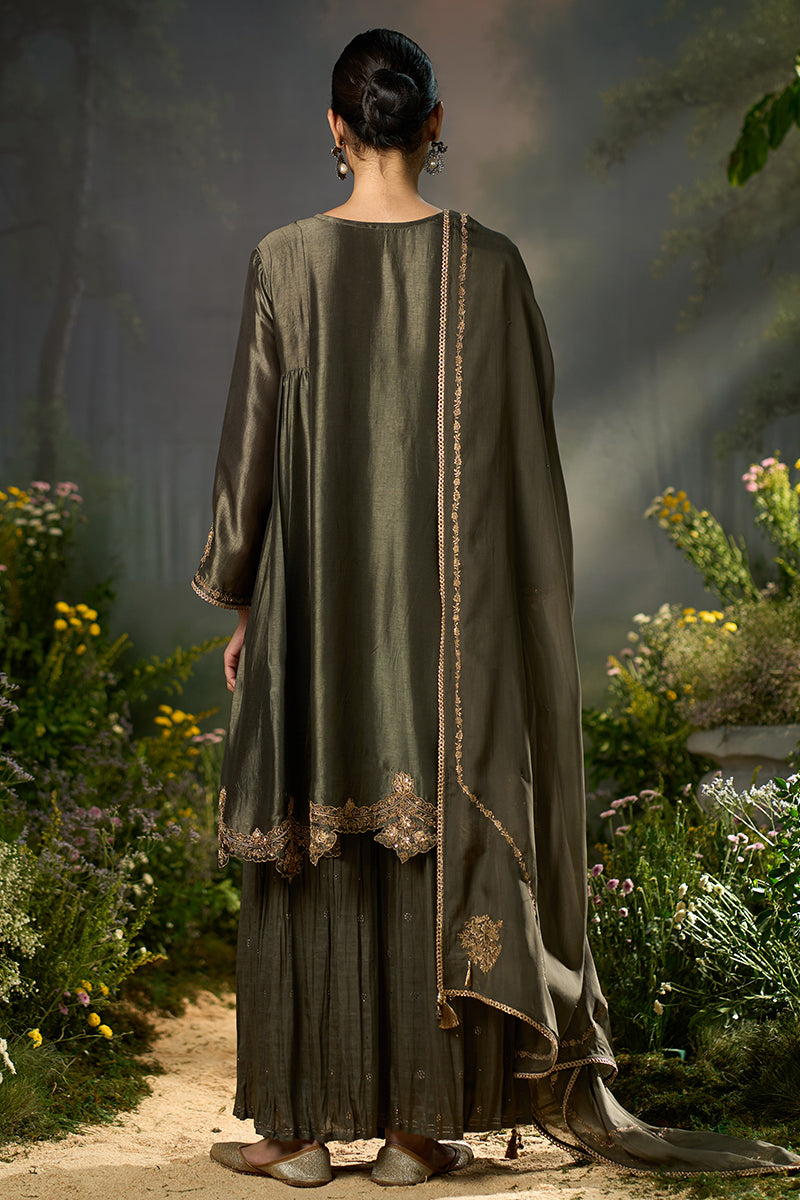 Dhiyona GF tarmac raw silk festive sharara kurta set