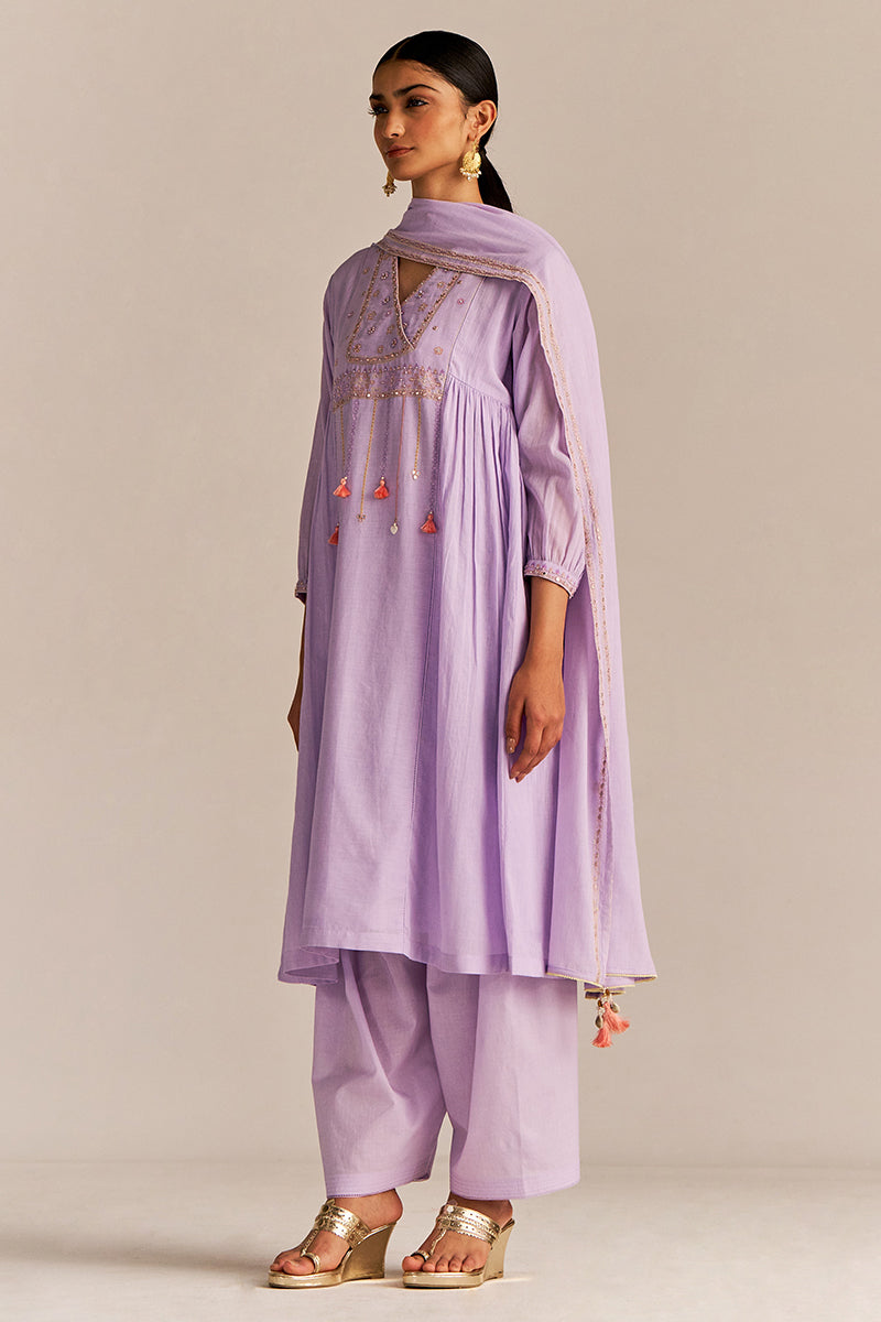 Dhiyona GF Women's Pastel Lilac Mul-Mul Kurta Set