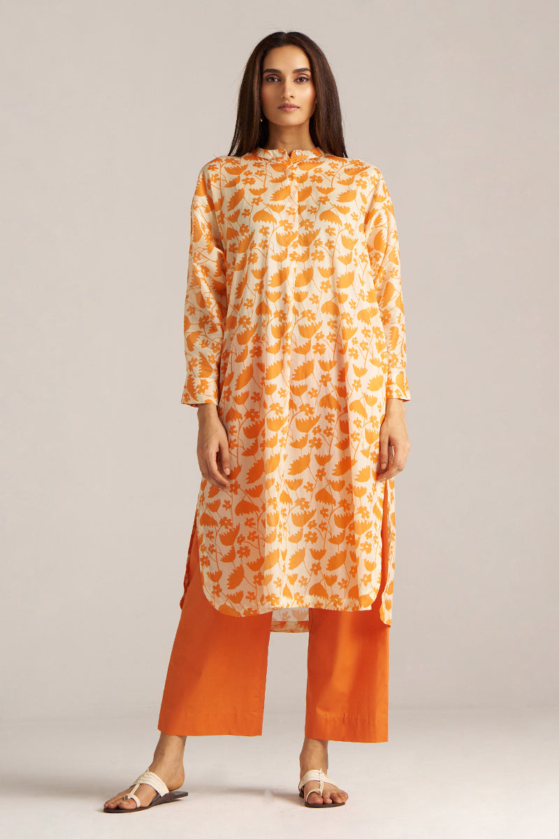 Dhiyona GF celosia orange and cream print co ord set