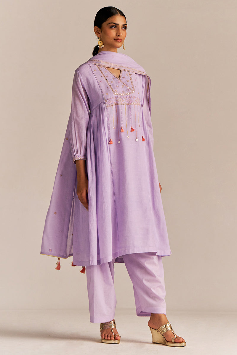 Dhiyona GF Women's Pastel Lilac Mul-Mul Kurta Set