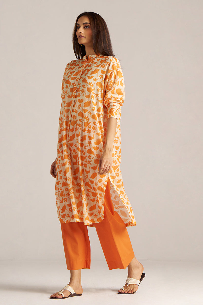 Dhiyona GF celosia orange and cream print co ord set