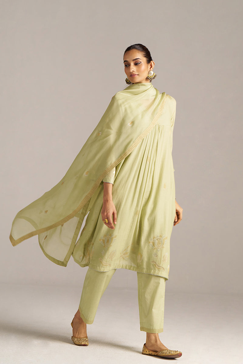 Dhiyona GF Women's Pistachio Woven Mul Cotton Festive Kurta Set