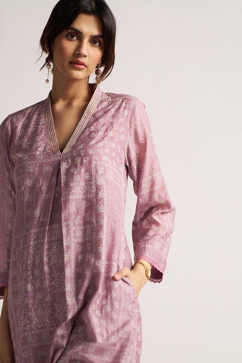 Women's Dusty Lavender Hand Printed Co-ord Set
