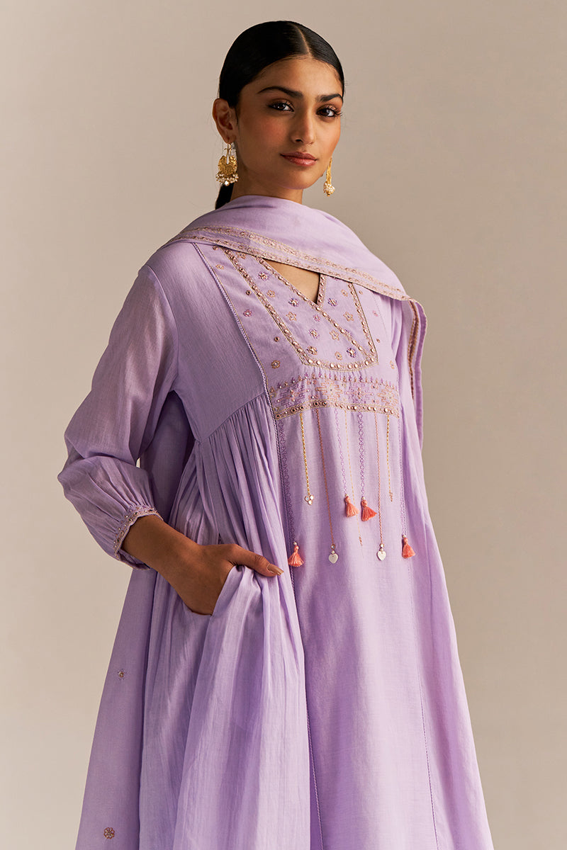 Dhiyona GF Women's Pastel Lilac Mul-Mul Kurta Set