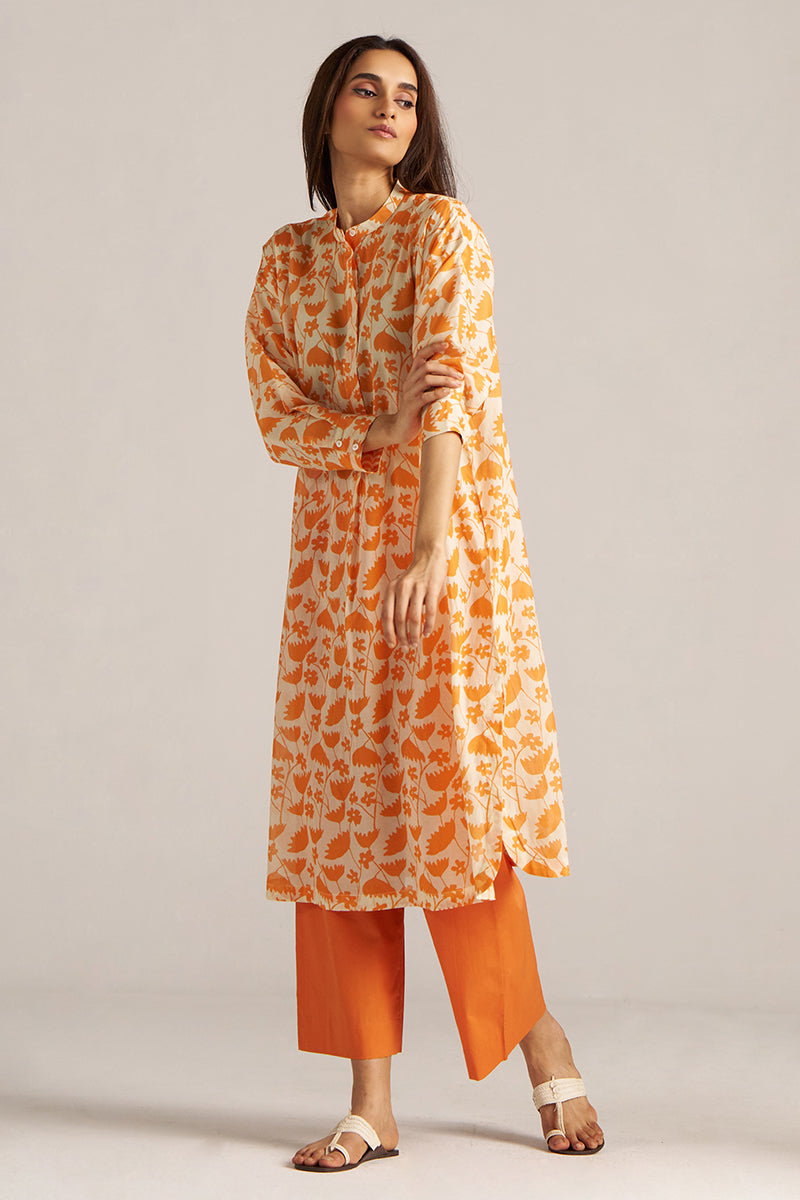 Dhiyona GF celosia orange and cream print co ord set