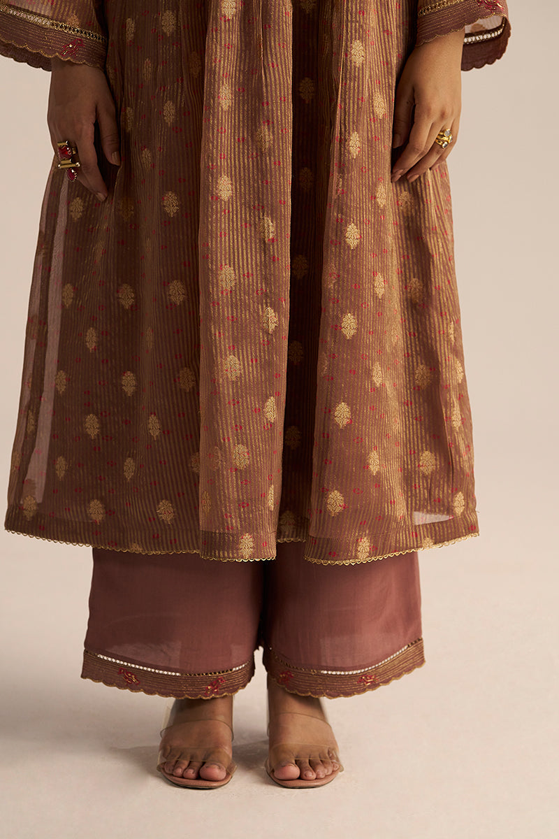 Dhiyona GF Women's Cognac Brown Tissue Festive Co-ord Set