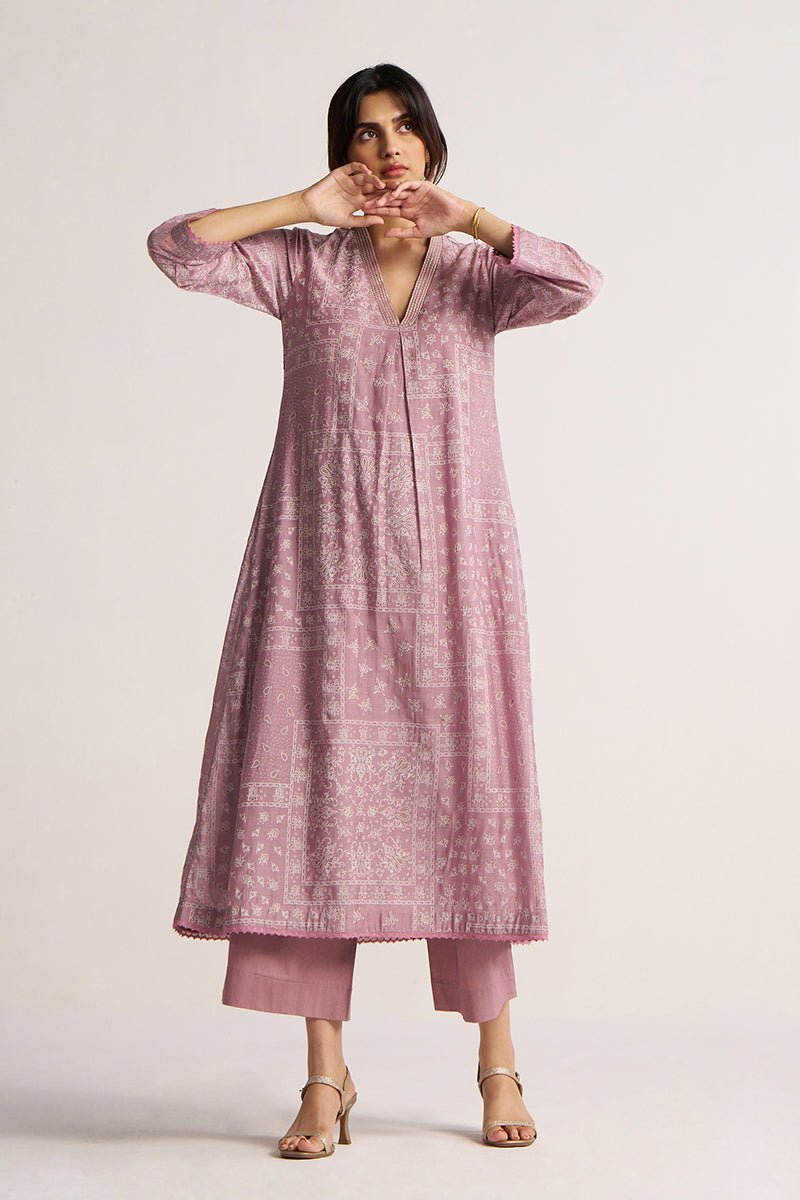 Women's Dusty Lavender Hand Printed Co-ord Set
