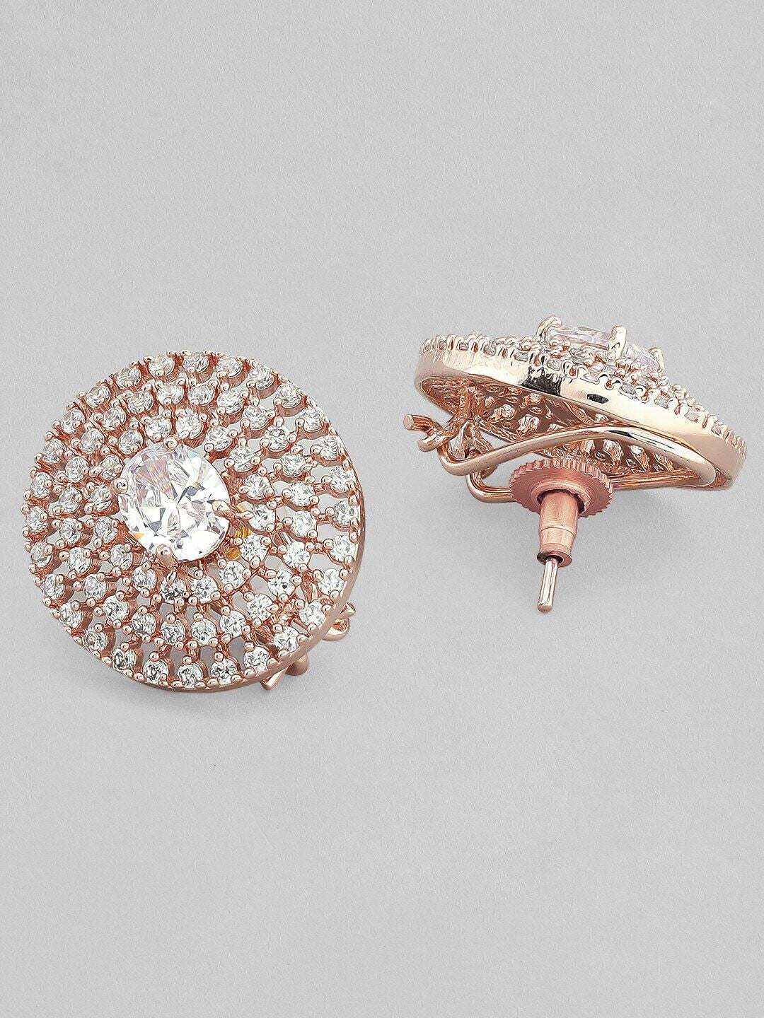 Dhiyona RJ Women's Rose Gold-Plated AD Studded Circular Oversized Stud Earrings