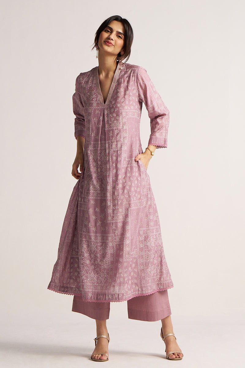 Women's Dusty Lavender Hand Printed Co-ord Set