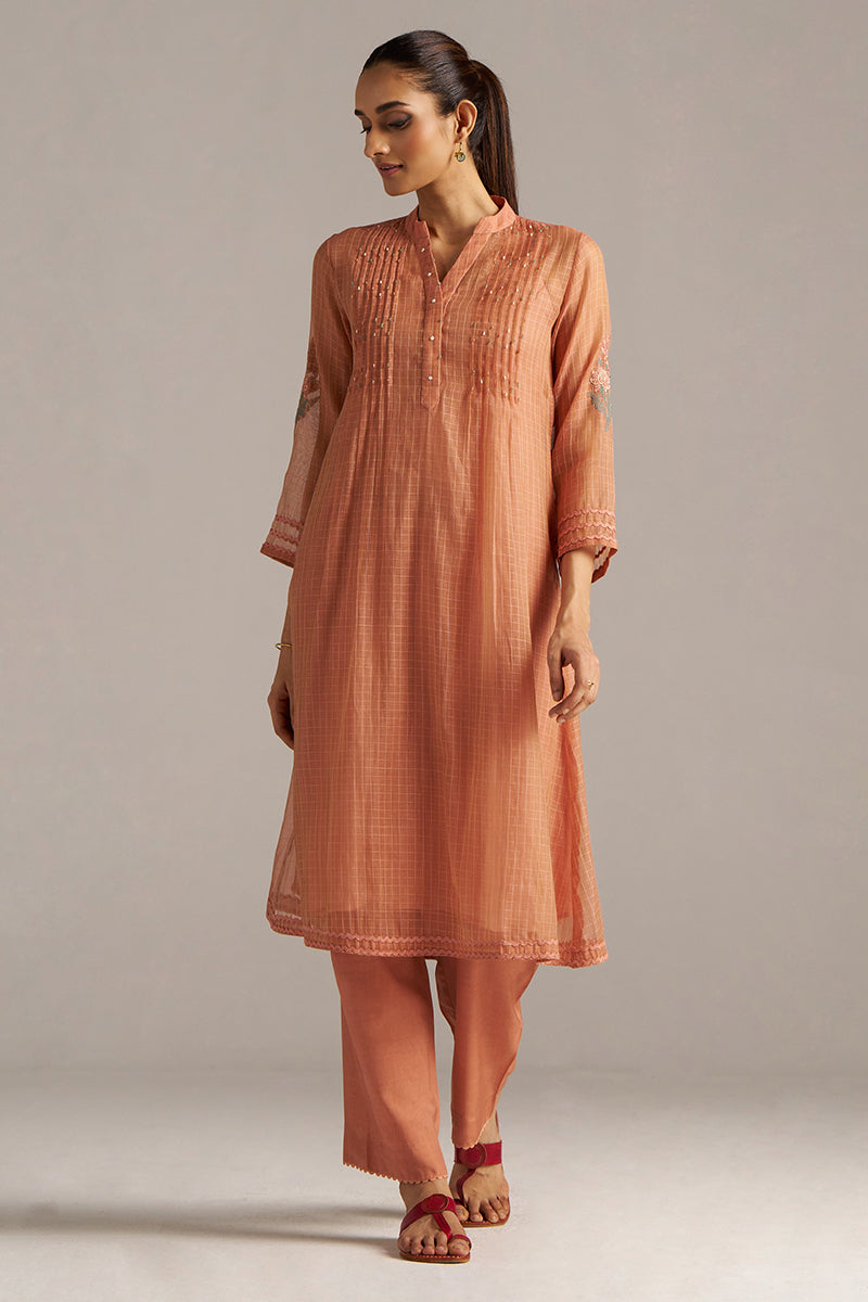 Dhiyona GF Women's Canyon Clay Woven Chanderi Checks Co-ord Set