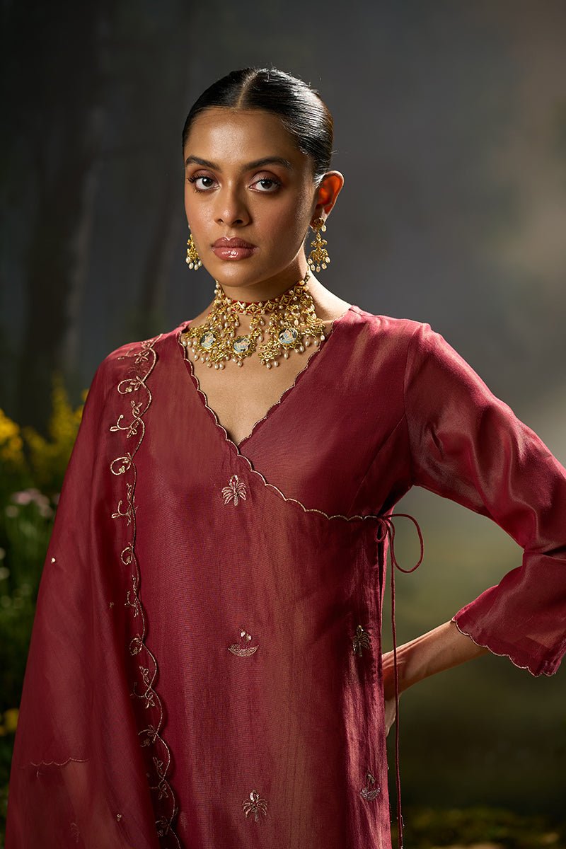 Dhiyona GF rumba red tissue silk angrakha festive kurta set