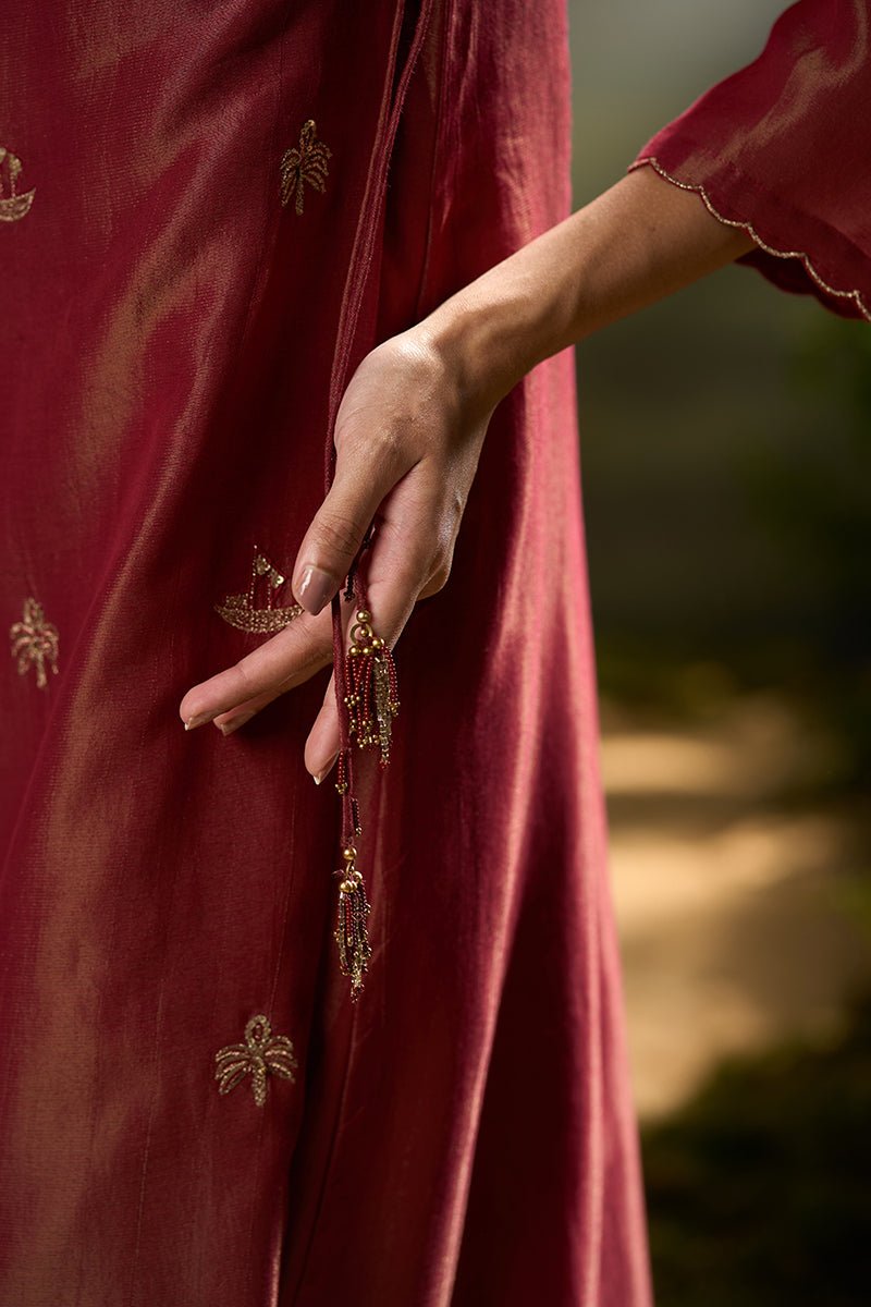 Dhiyona GF rumba red tissue silk angrakha festive kurta set