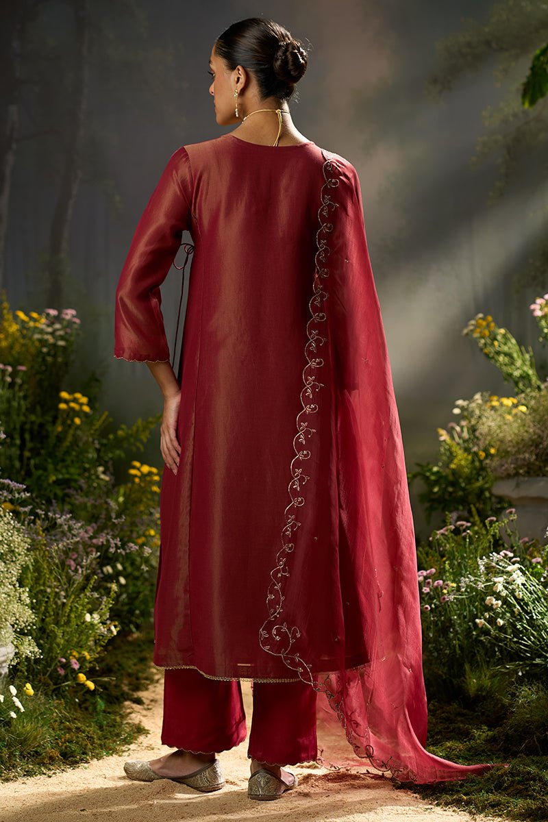 Dhiyona GF rumba red tissue silk angrakha festive kurta set