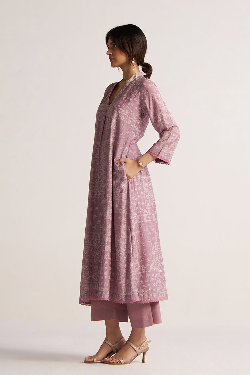 Women's Dusty Lavender Hand Printed Co-ord Set