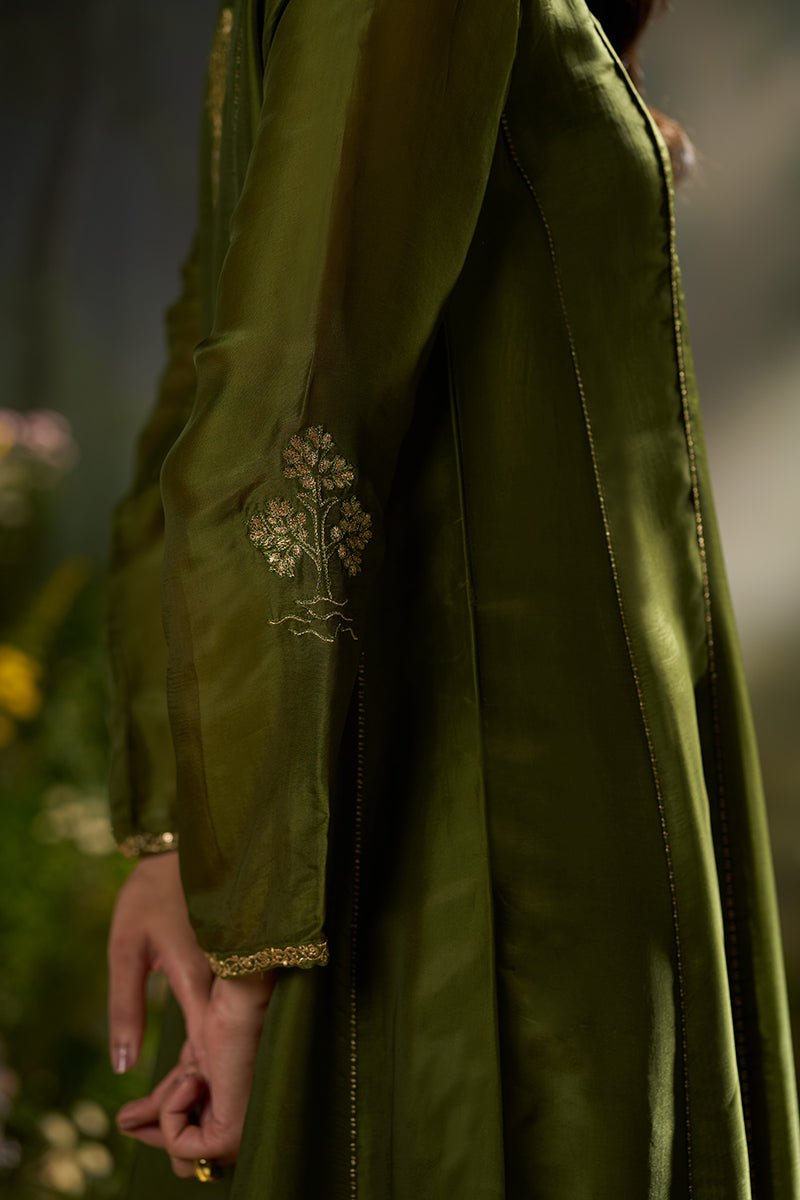 Dhiyona GF mehandi green silk festive kurta set
