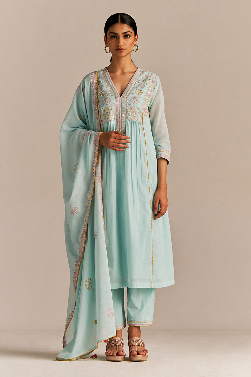 Dhiyona GF Women's Fair Aqua Mul-Mul Kurta Set