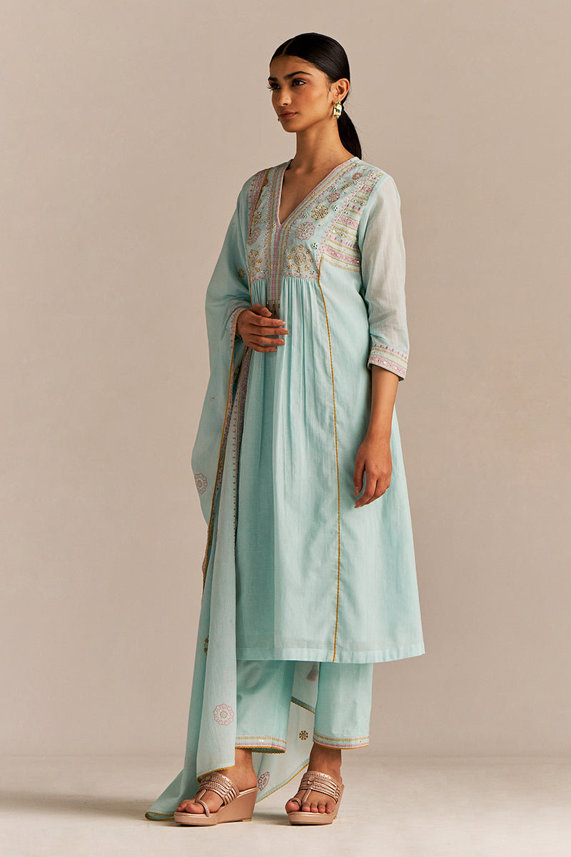 Dhiyona GF Women's Fair Aqua Mul-Mul Kurta Set