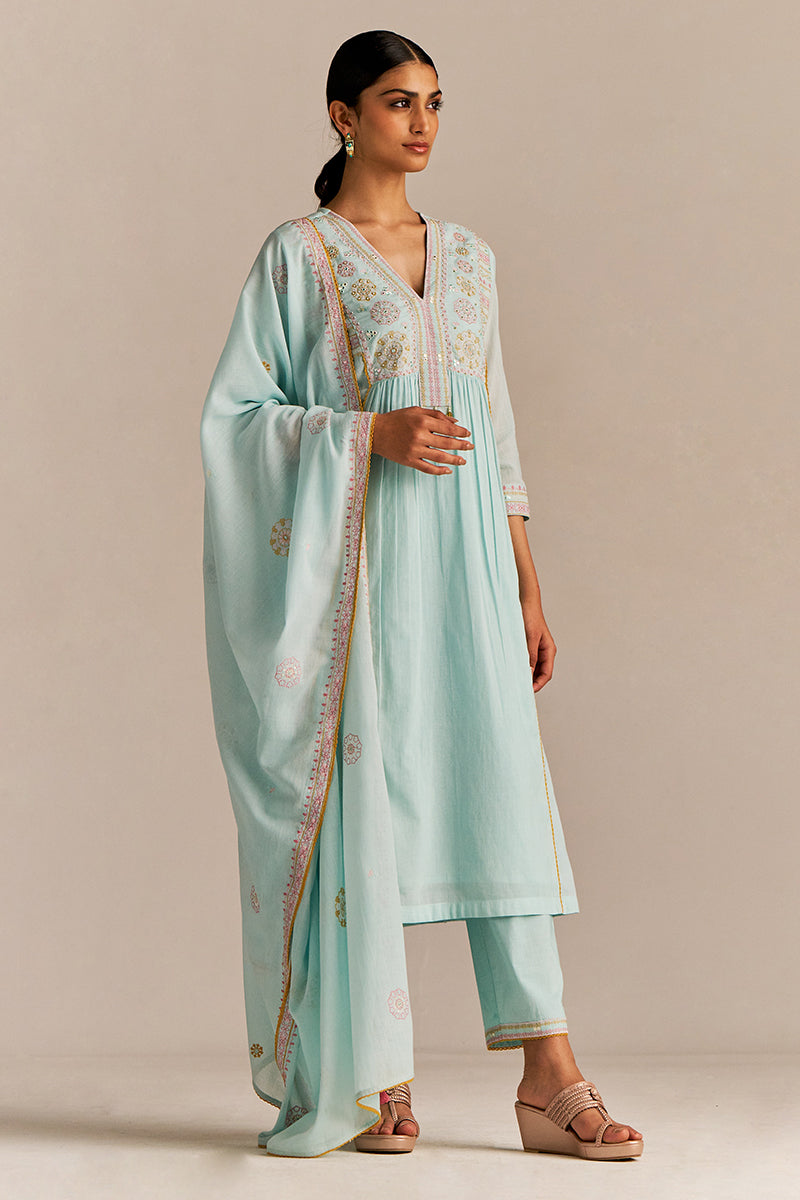 Dhiyona GF Women's Fair Aqua Mul-Mul Kurta Set