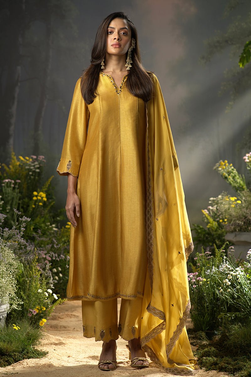Dhiyona GF honey gold raw silk festive anarkali kurta set