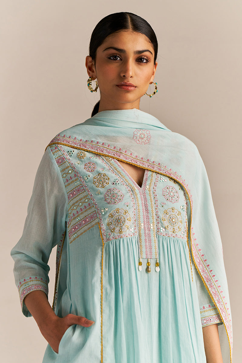 Dhiyona GF Women's Fair Aqua Mul-Mul Kurta Set