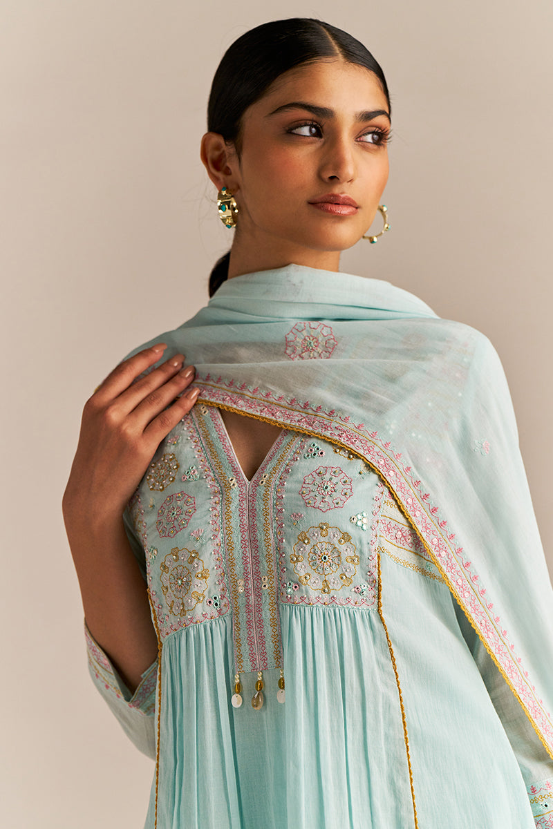 Dhiyona GF Women's Fair Aqua Mul-Mul Kurta Set