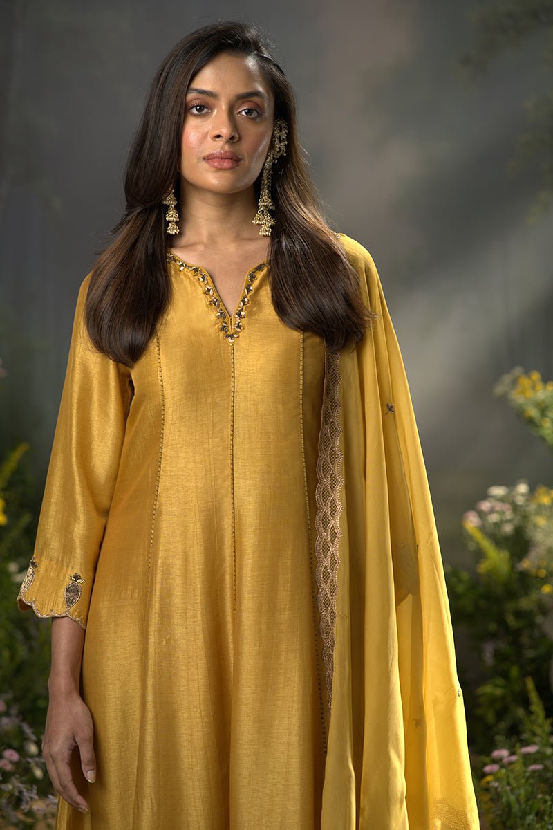 Dhiyona GF honey gold raw silk festive anarkali kurta set