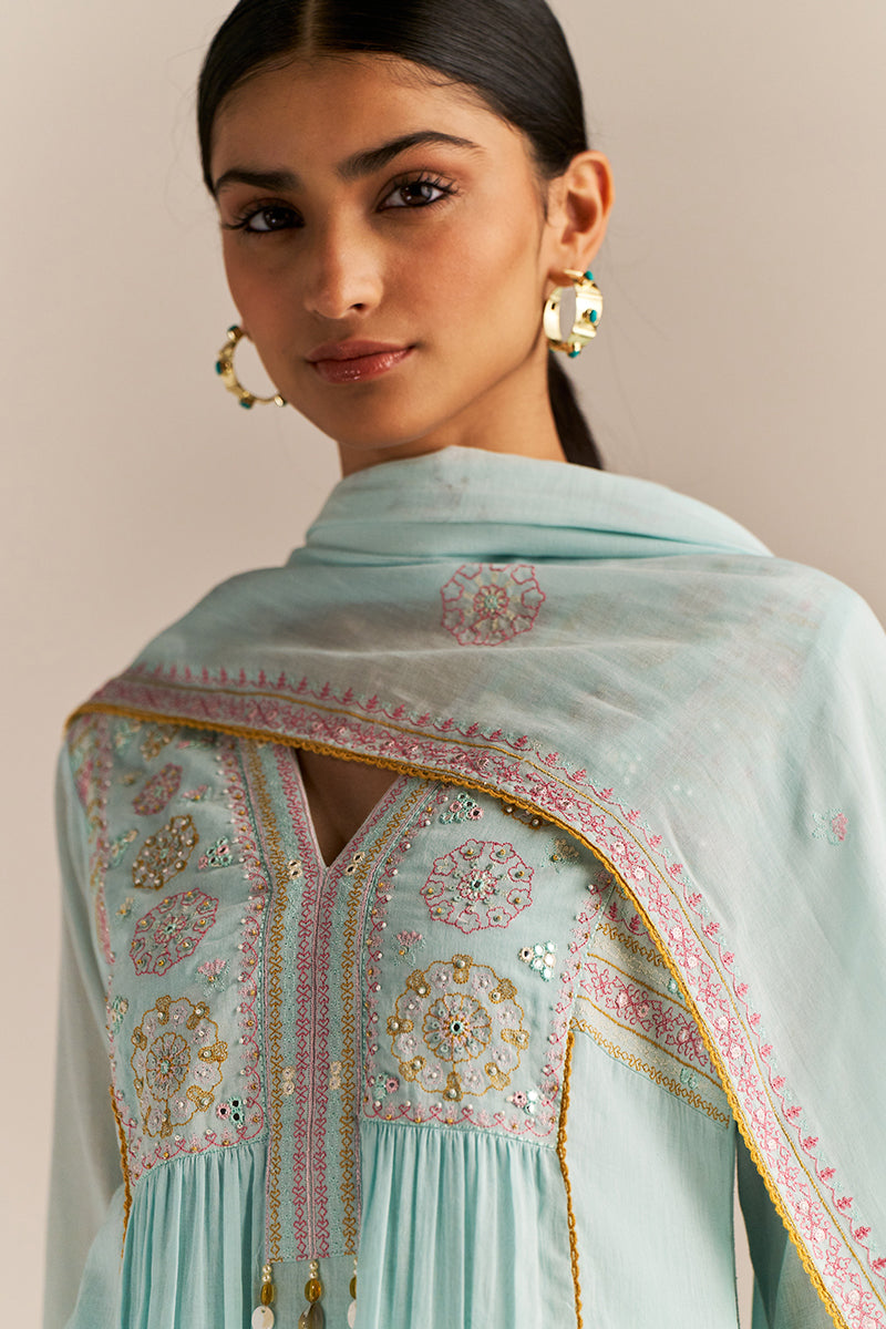 Dhiyona GF Women's Fair Aqua Mul-Mul Kurta Set