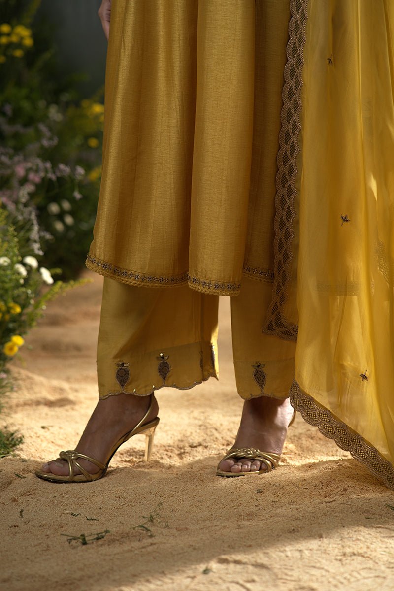 Dhiyona GF honey gold raw silk festive anarkali kurta set
