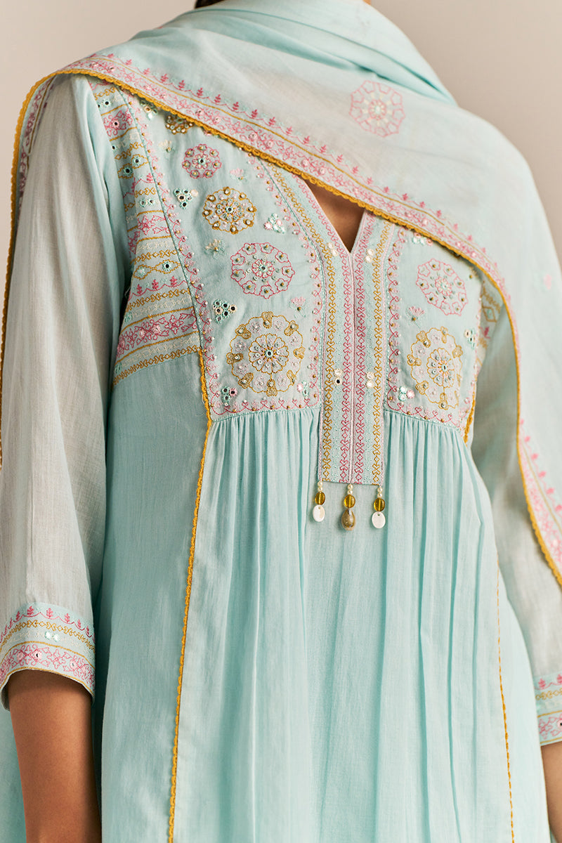 Dhiyona GF Women's Fair Aqua Mul-Mul Kurta Set