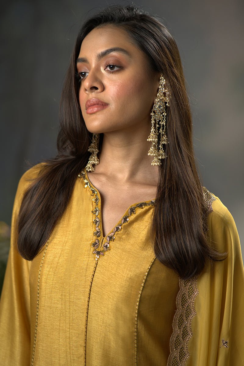 Dhiyona GF honey gold raw silk festive anarkali kurta set