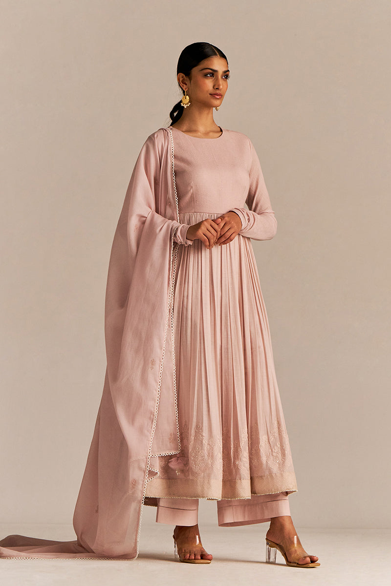 Dhiyona GF Women's Mauve Chalk Mul-Mul Anarkali Kurta Set
