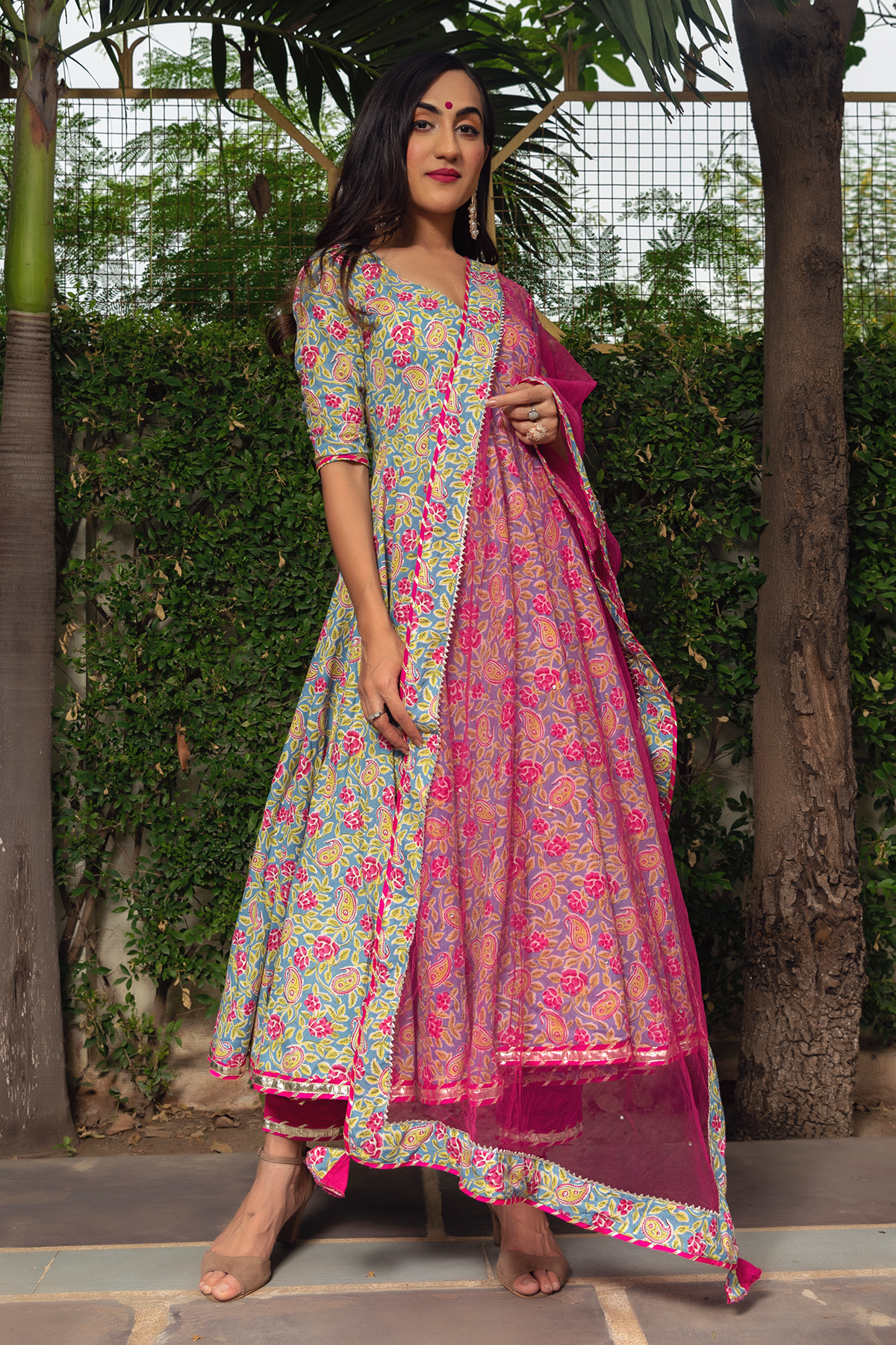 Jaipuri Hand Block Cotton Anarkali Set