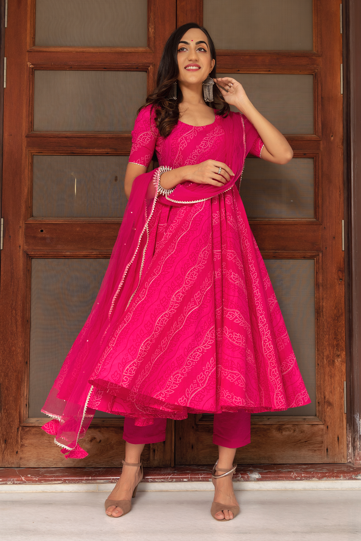 Bhandhej Pink Cotton Anarkali Set