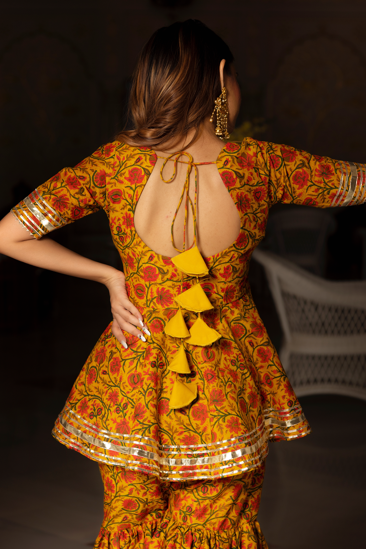 Darpan Mustard Yellow Hand Block Cotton Sharara Set