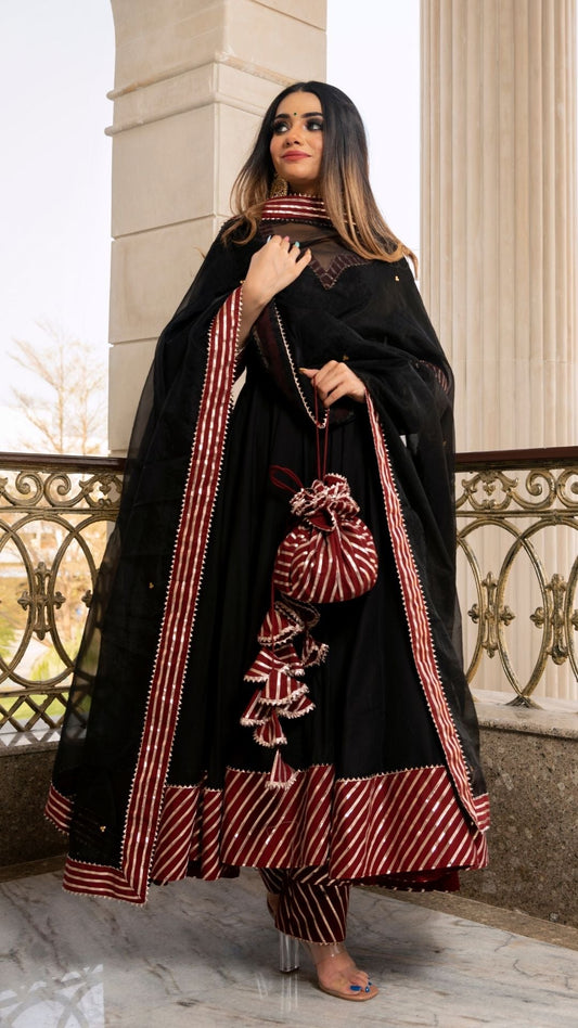 Hina Black And Maroon  Anarkali Set