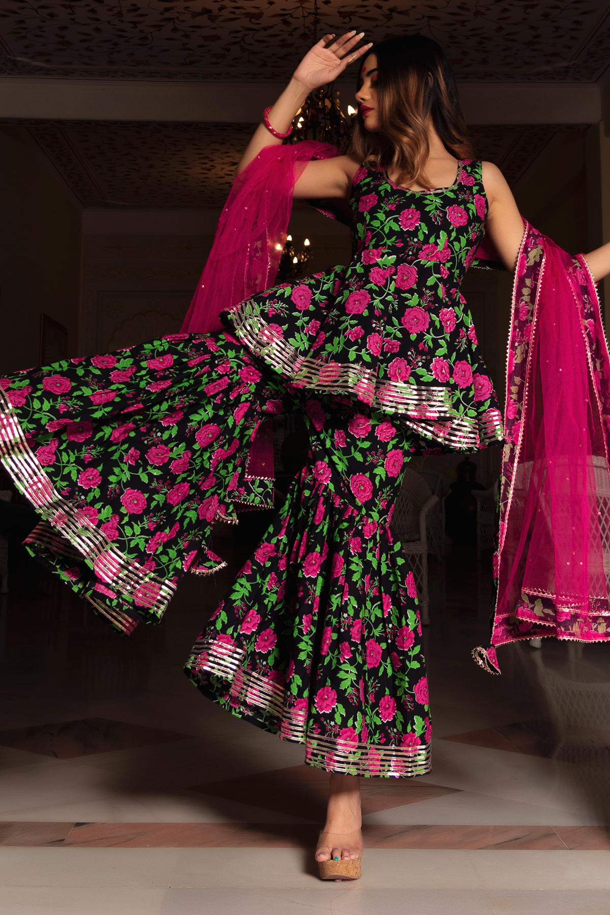 Gulmohar Cotton Hand Block Sharara Set