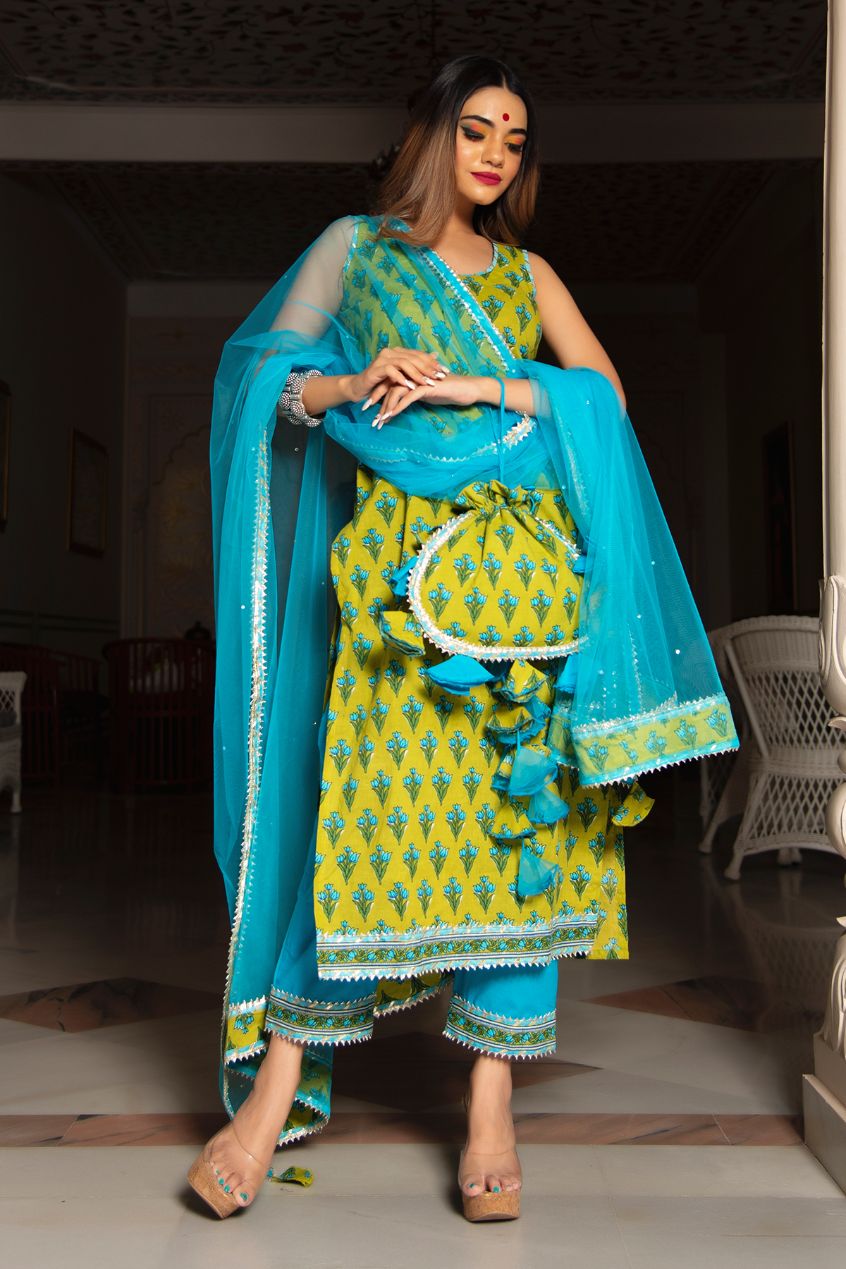 Gulzar Blue Hand Block Cotton Suit Set