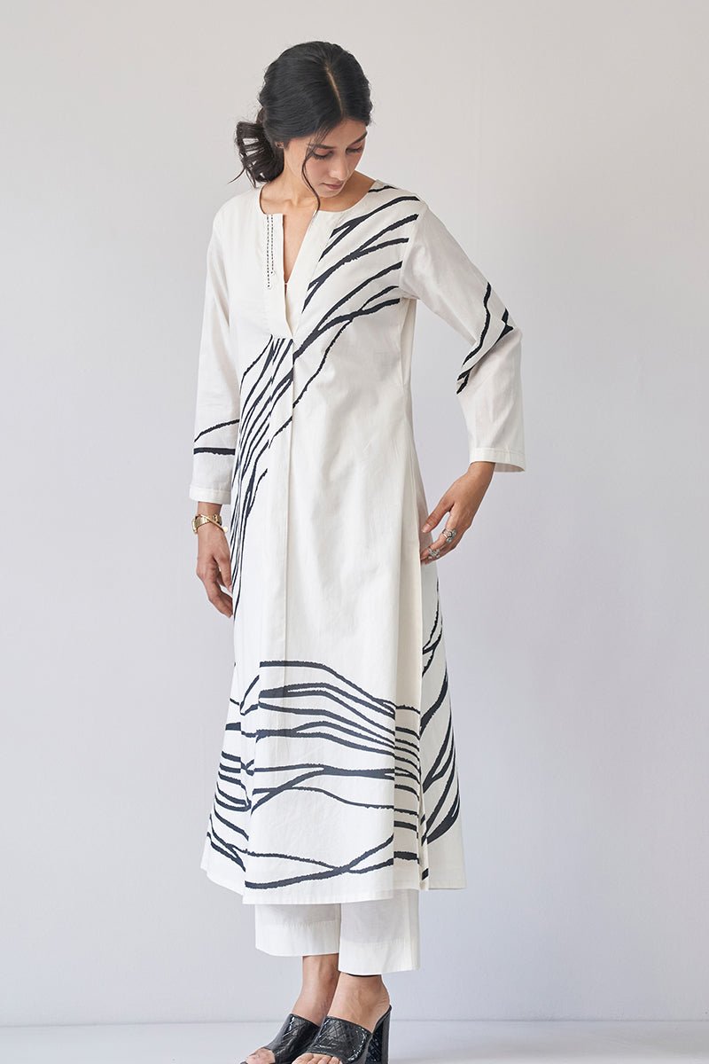 Women's Cream Cotton Abstract Printed Co-ord Set