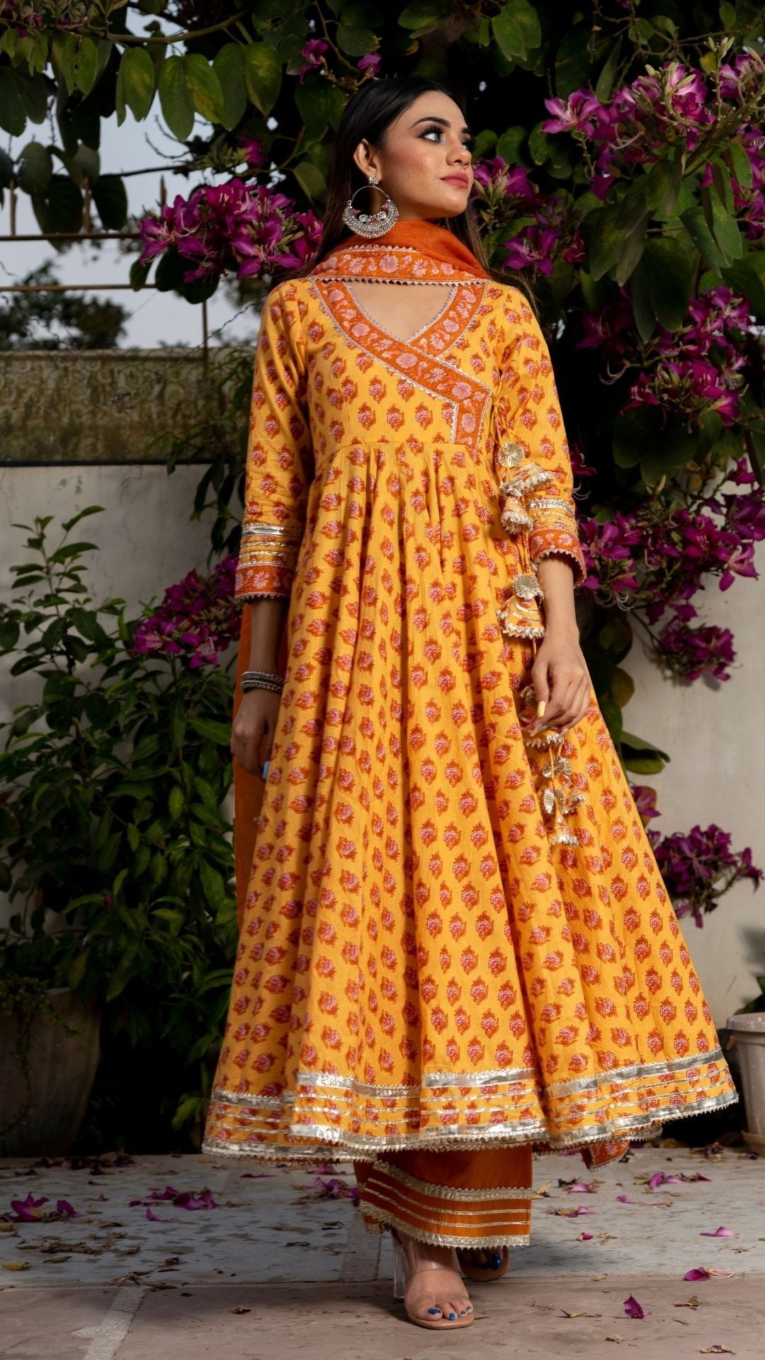 Mehar Light Brown Hand Block Angrakha Set